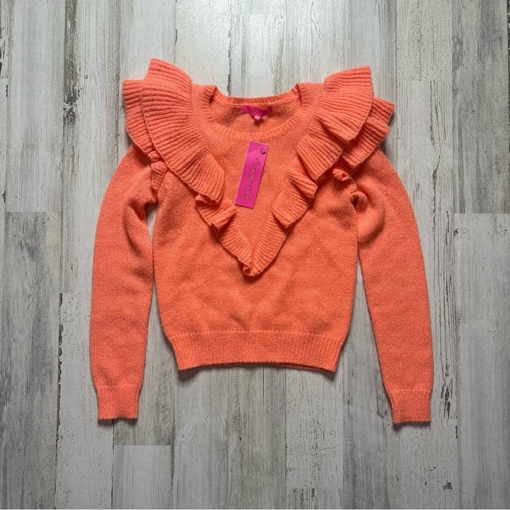 NWT Lilly Pulitzer Marceline Ruffle Sweater in Cantaloupe Size XXS - Picture 2 of 5